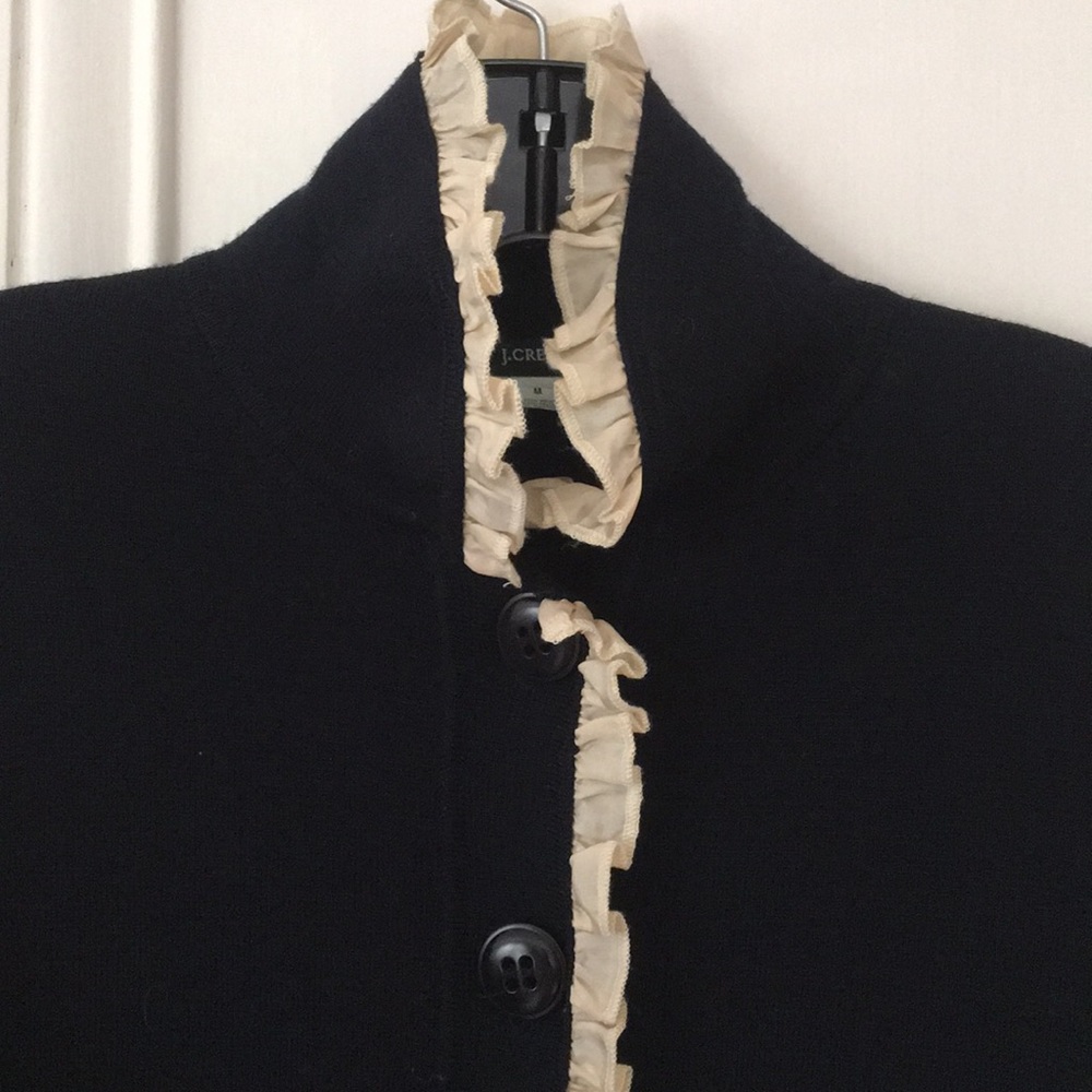 Navy Knit Jacket with Ruffled Detail - Picture 2 of 6